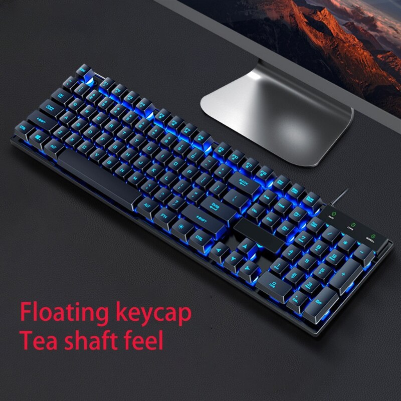 PC Gamer 104 key tea green black red switch Ergonomic linear alternate action axis backlit USB wired gaming manipulator keyboard