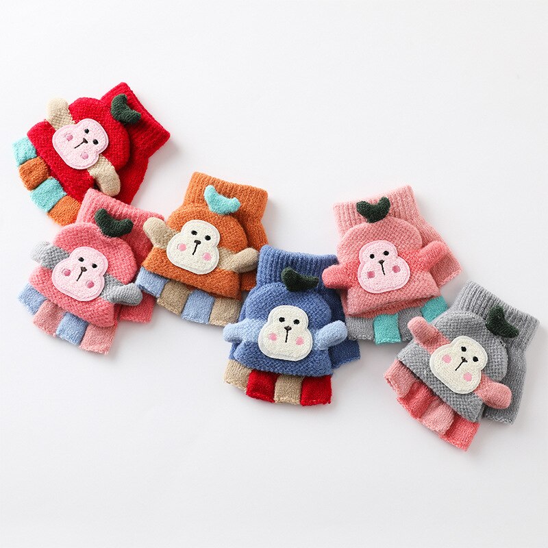 1-4 Jaar Oude Kinderen Winter Vingerloze Handschoenen Kids Leuke Aap Warme Zachte Gebreide Wanten Meisjes Jongens Indoor En outdoor Handschoenen