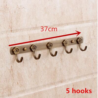 Europese retro bronzen badkamer handdoekhouder hanger roestvrij staal sleutel tas kleding handdoek wandrek plank organiseren opbergruimte: 5 haak