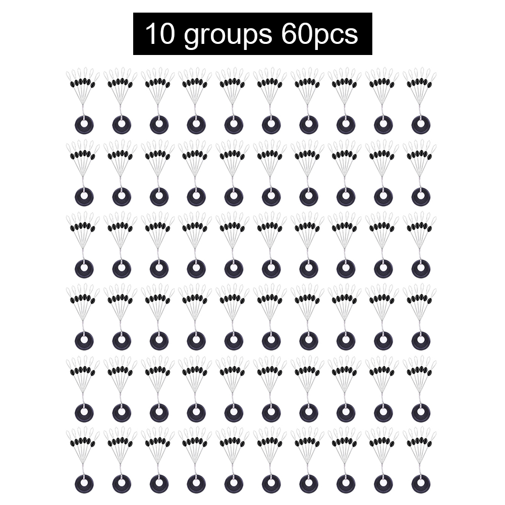 Tope de bolas espaciales de goma negra, ovalado/Cilindro adecuado para sedal de pesca, accesorios de aparejos de pesca de carpa, 60 piezas, 10 grupos: Olive Medium
