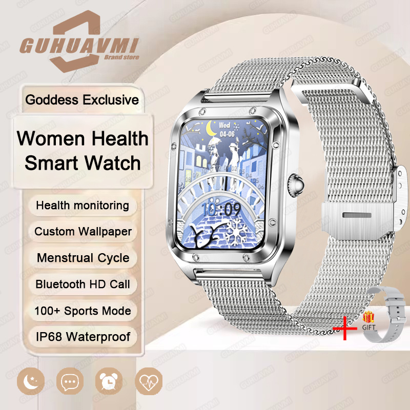 Reloj inteligente ultrafino de lujo para mujer, pantalla completamente táctil, frecuencia cardíaca, resistente al agua, rastreador de actividad/deporte, 2024: Plata
