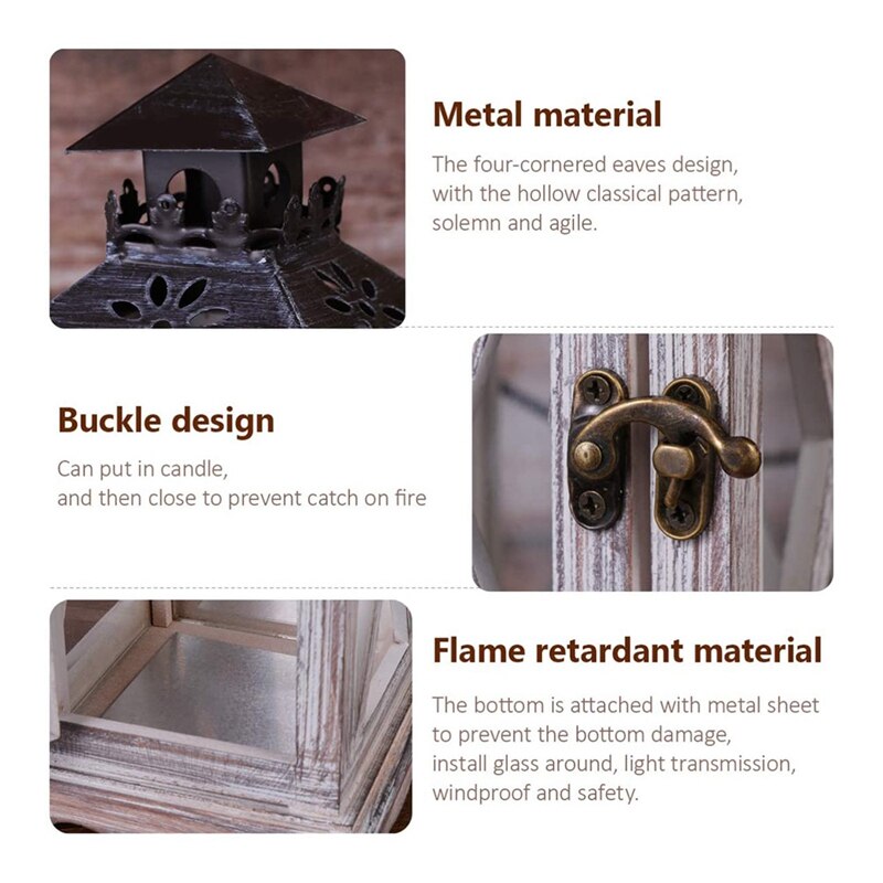 Paquete de 2 portavelas de farol decorativo, estilo rústico de madera para decoración colgante de pared de manto superior de mesa, uso en interiores y exteriores