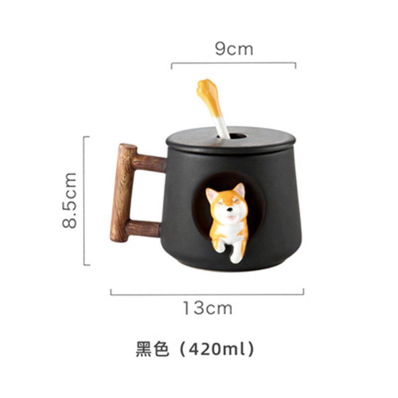 Desenhos animados xícara de cerâmica tendência personalidade criativa caneca com tampa colher casal masculino e feminino casa beber xícara de café
