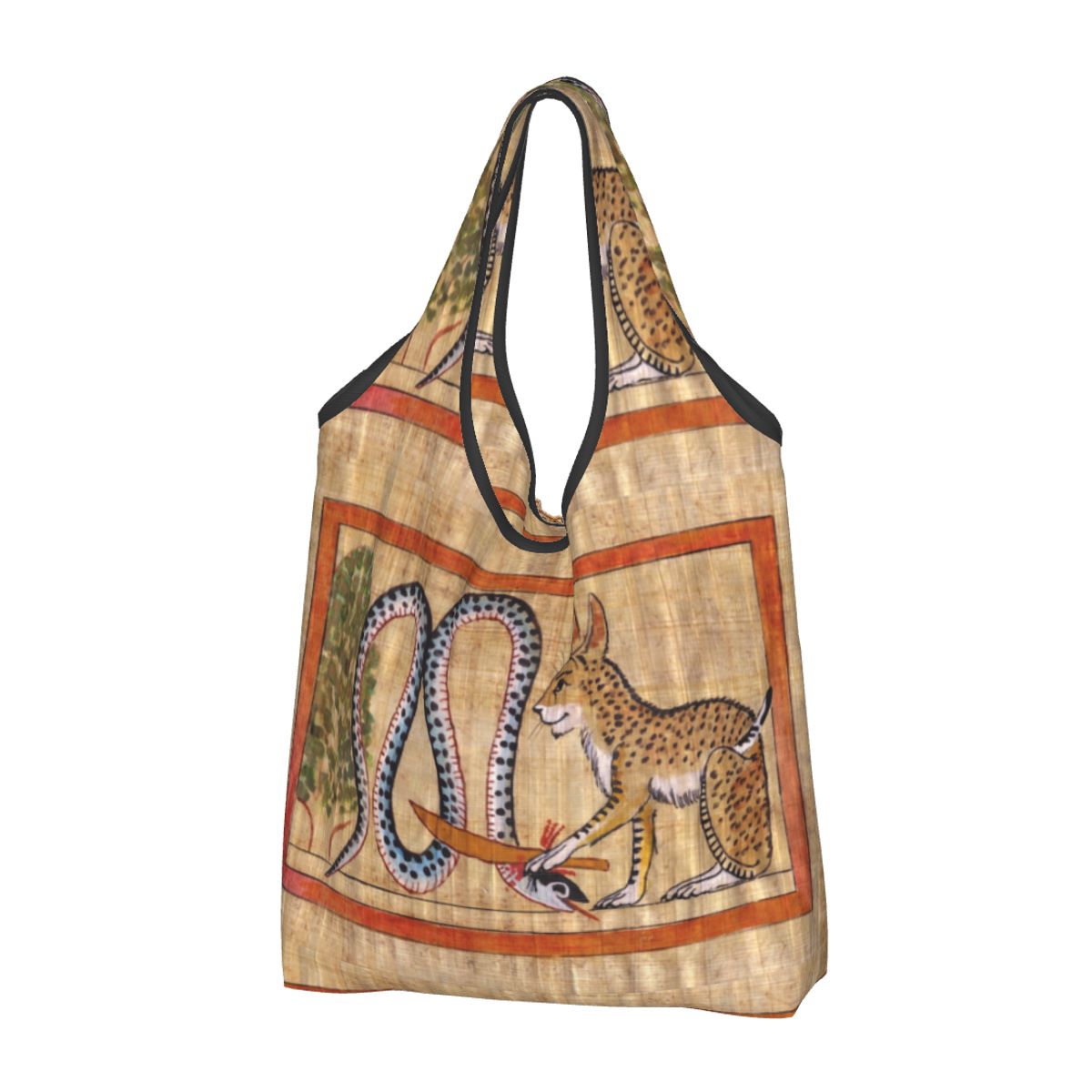 Custom Reusable Egyptian Cats And Eye Of Horus Shopping Bag Women Tote Bag Portable Ancient Egypt Groceries Shopper Bags: black