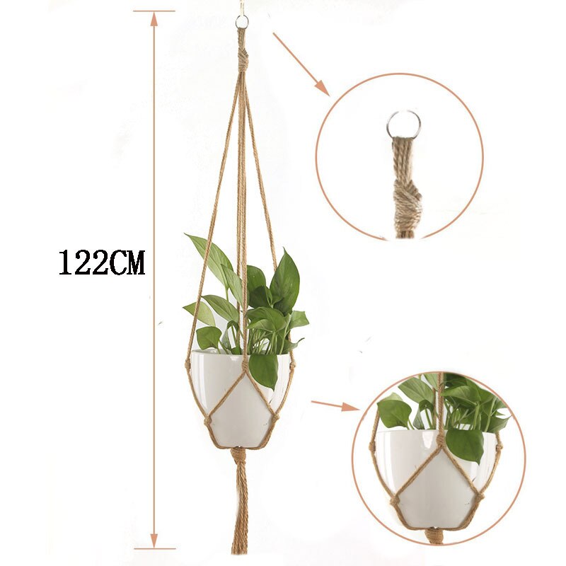 Handgjord makrame växt hängare bomull rep blomkruka hängande korg bröllop växt vägg hängare hem trädgård dekoration: 122cm