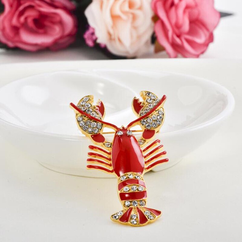 Cute Red Crystal Women Brouches Rhinestone Lobster Brooch Pin Strass Broches Clothing Accessories