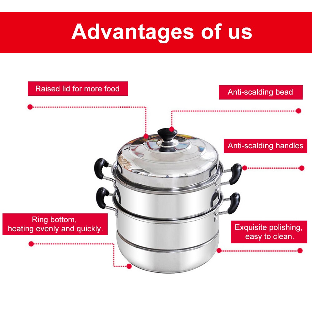 Steamer Cookware SUS560-3 Thick Stainless Steel Steam Pot Three-layer Stainless Steel with 2 Perforated Steel Insert Pot