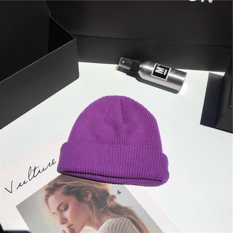 Gorro de lana de punto cálido de Color sólido de invierno y otoño para hombre y mujer, gorro con puños fluorescentes, gorro femenino, gorro cálido, gorro informal: Xiang Yu Zi