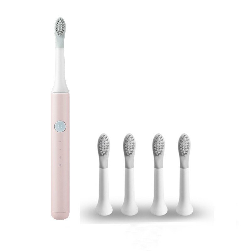 Sonic Electric Toothbrush Rechargeable Automatic Electric Tooth Brush Waterproof 3 Mode Travel Toothbrush with Brush Head: pink add 4 heads