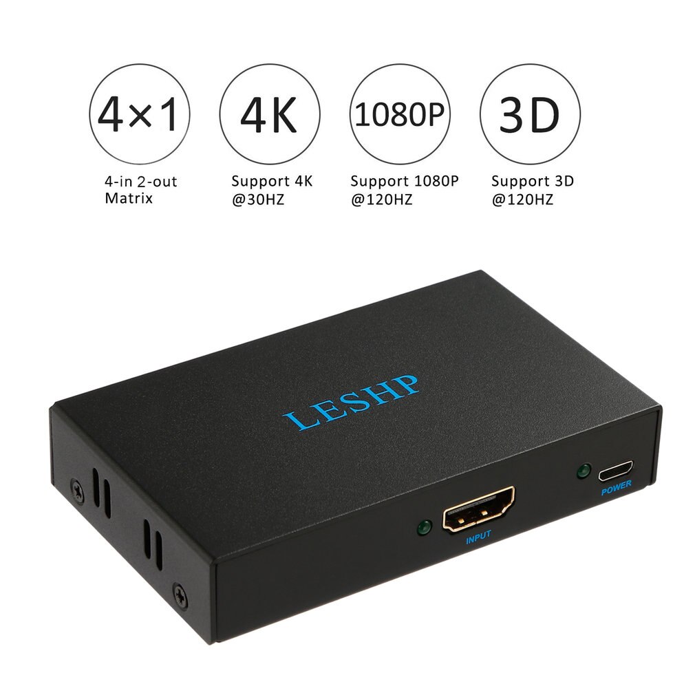 Noir Portatif Plug and Play Faible Consommation D'énergie 4K HDMI 1 en 2 Sur Deux Port 1.4V Répartiteur Moyeu