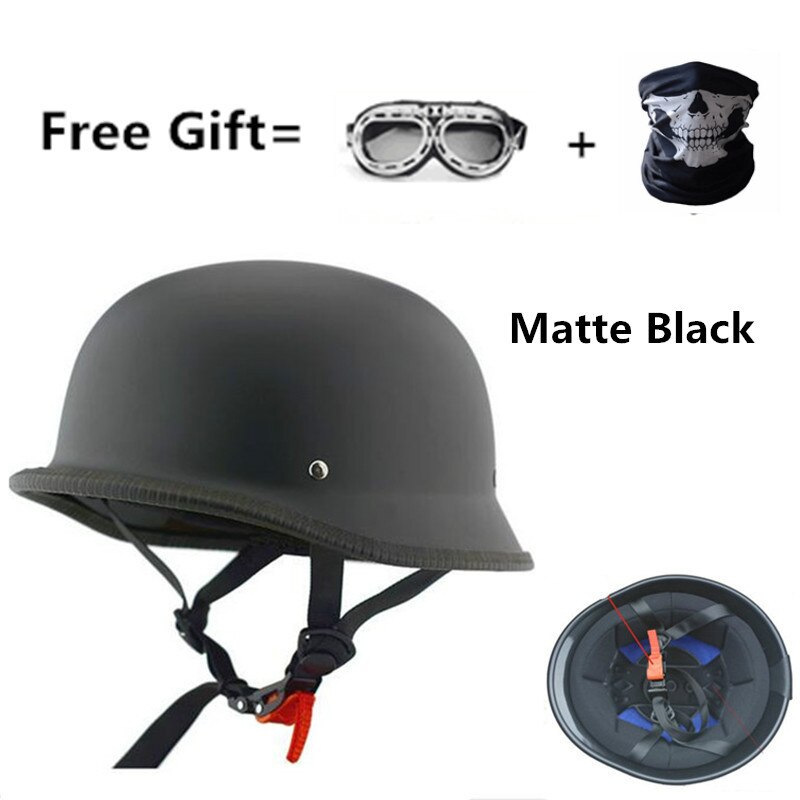Motorcycle German Helmet Electric Scooter ATV Open Face Cruiser Chopper Half Helmets Motorbike Riding Cap DOT CE: matte black / M