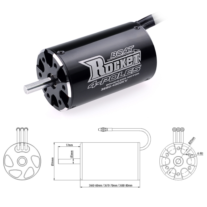 Rocket RC 2948 2958 2968 3660 3670 3680 borstelloze motor voor RC 500-1000 mm Traxxas Feilun-boot