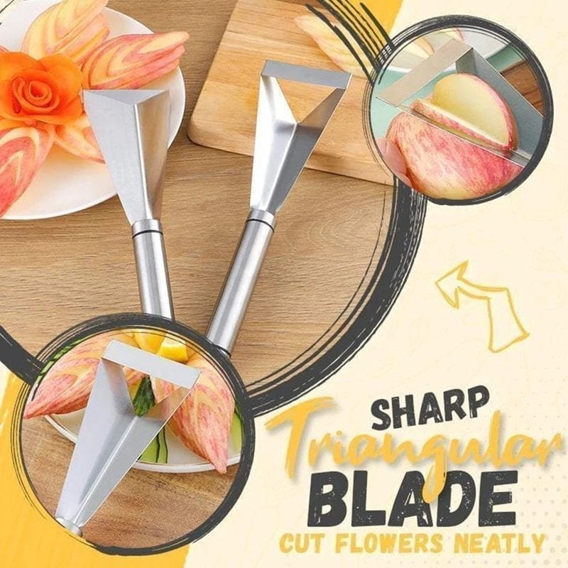 Triángulo de acero inoxidable, cuchillo para tallar frutas, plato de frutas, artefacto, cuchillo triangular para verduras, hoja antideslizante para tallar, herramienta de cocina