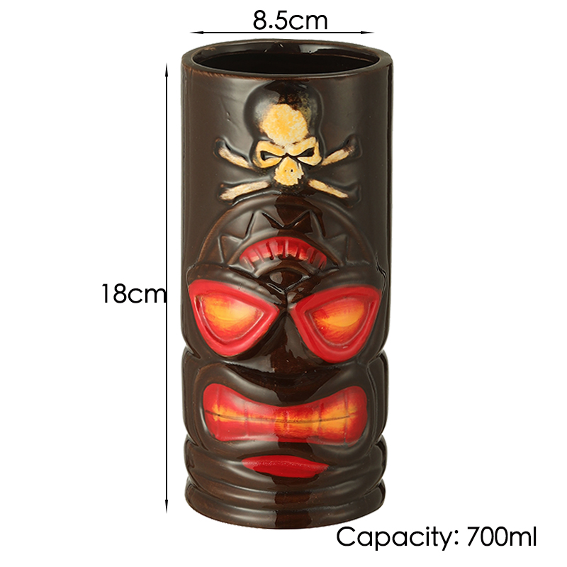 Ceramic Tiki Mug Porcelain Beer Wine Mug Cup Bar Tool ,Exotic Cocktail Glasses, Tiki Bar: Red