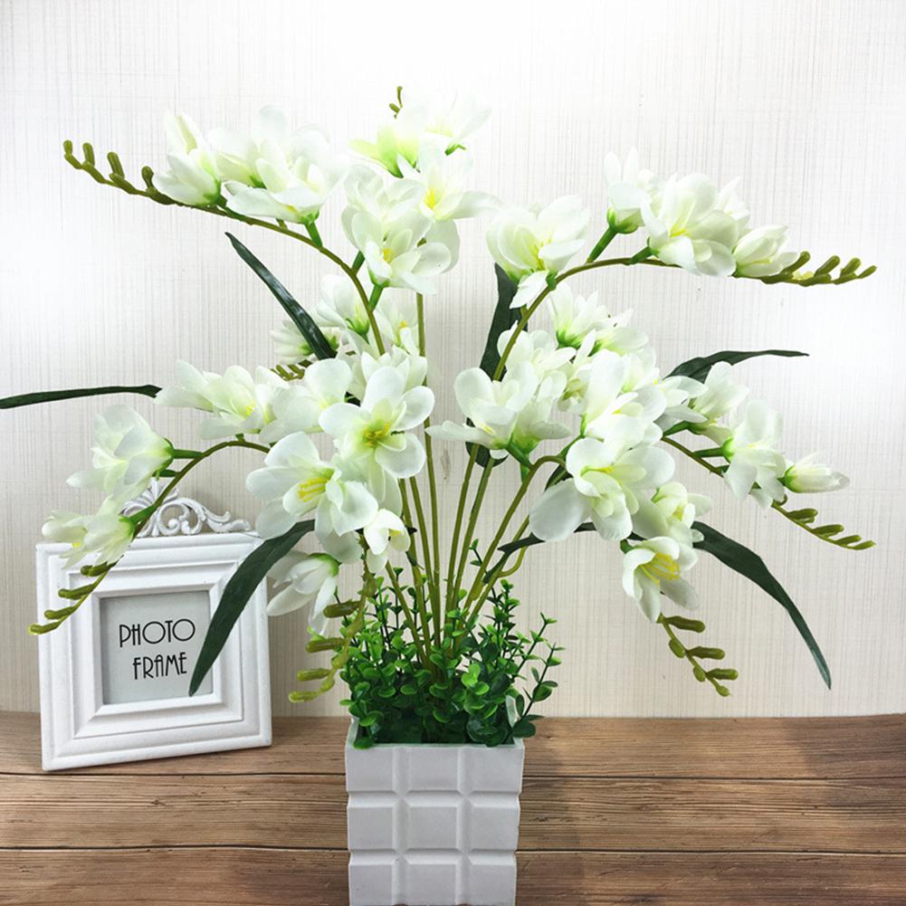 Artificial Freesia Flower with 9 Branches for Home Living Room Decor: White