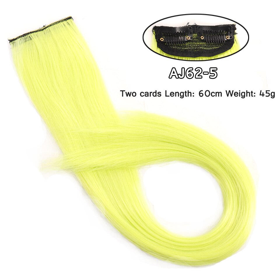 LM Long Straight Rainbow HairPiece Hair Extensions Clip In Hair Streak Pink Synthetic Hair Piece Strands on Clips: AJ62-5