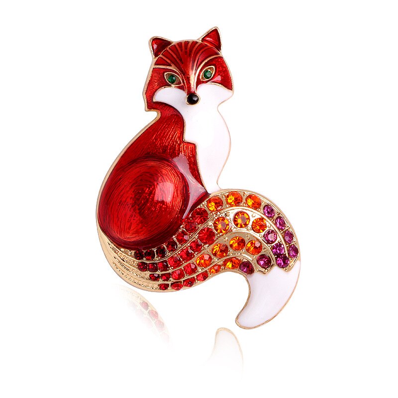 Strass esmalte raposa broches para mulheres animal denim jaqueta gola lapela pino festa causal broche pinos jóias presentes: Red