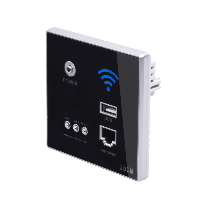 300Mbps Wall Router 110V/220V Power Ap Relay Smart Wireless Wifi Repeater Extender Wall Embedded 2.4Ghz Router Panel Usb Socket: Black