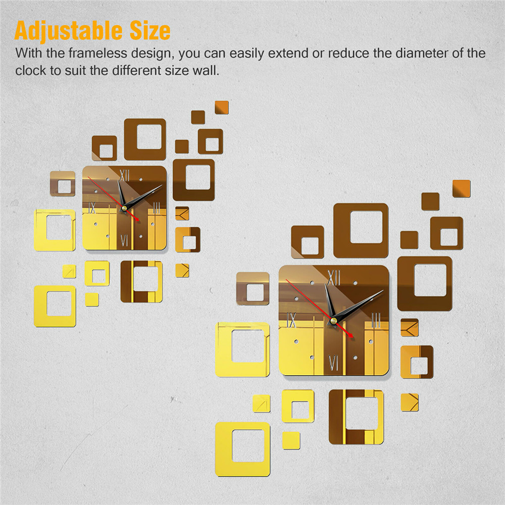 3D Large Mirror Wall Stickers Wall Clock Modern Minimalist Acrylic Mute DIY Rectangular Hollow Rounded Square Clock