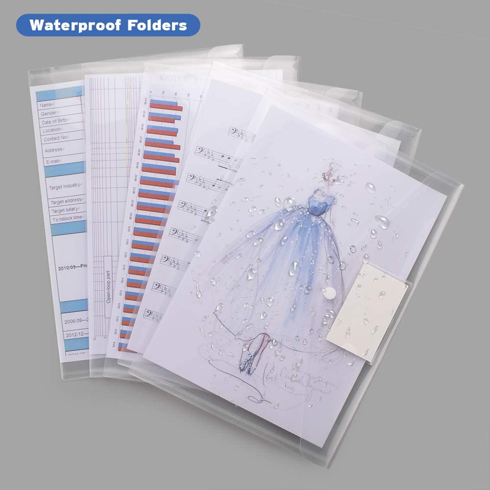 A4 Size Transparent File Envelopes with Label Pocket, Snap Closure Clear Filing Envelopes for School/Home/ Office Organization