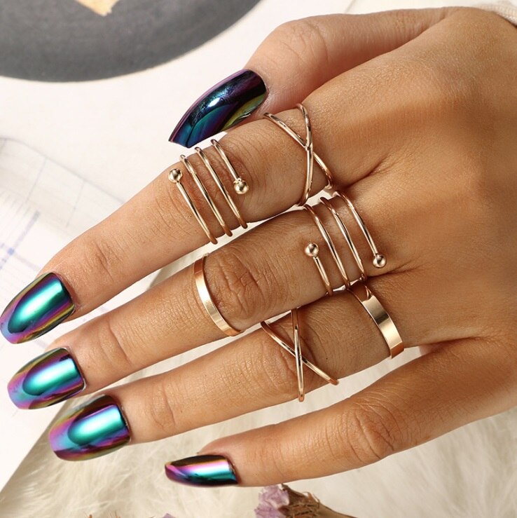 Conjuntos de anillos para dedos de mujer, gota de agua de cristal dulce, conjuntos de anillos bohemios para mujer, de joyas de: R196