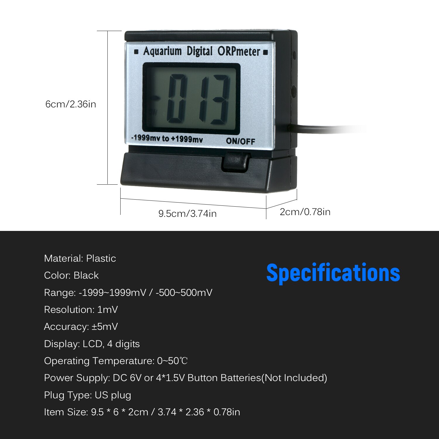 Aquarium Digital Oxidation Reduction Potential Monitor Meter Sensor Water Testing Equipment PH Tester Water Monitoring&Analysis
