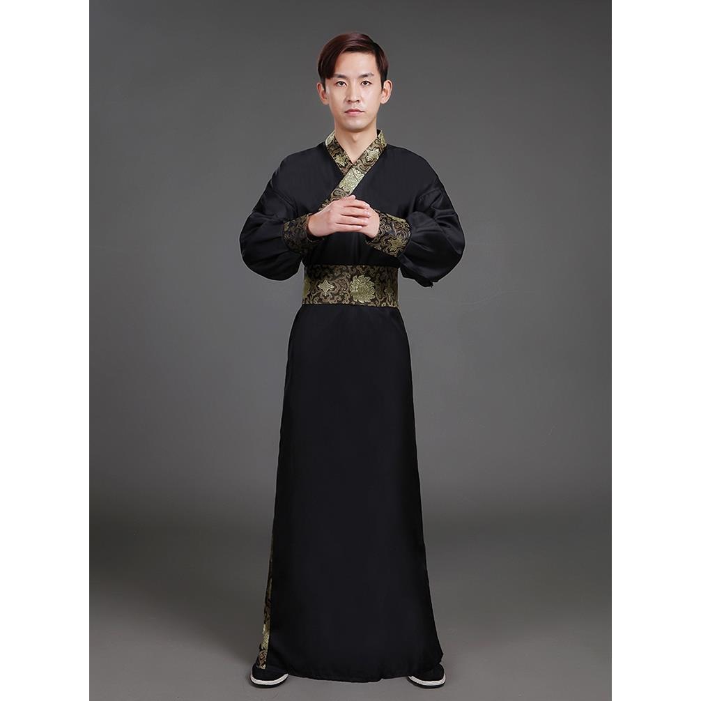 Robe traditionnelle chinoise pour homme, rouge, blanc, noir, costume ancien, rétro, style chinois: Black / L(165-170cm)