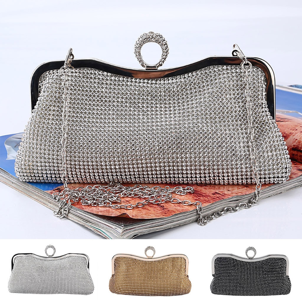 Women Evening Clutch Bag Women Bags Wedding Shiny Handbags Bridal Metal Bow Clutches Bag Chain Shoulder Bag Bolsa Feminina #38