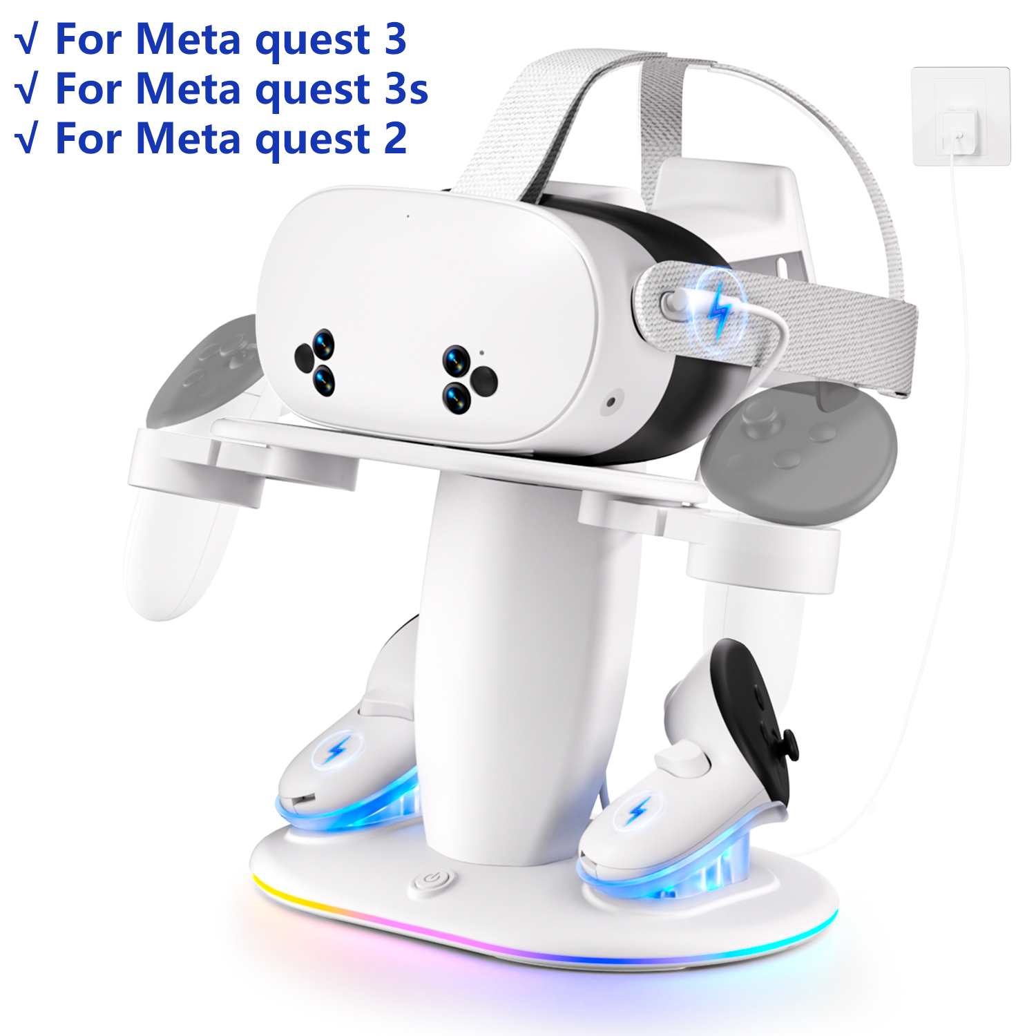 VR-headsetcontroller Oplaaddock voor Meta Quest 3S 3 2 VR-displaystandaard met 2 oplaadbare batterijen Opladerbasis: Default Title