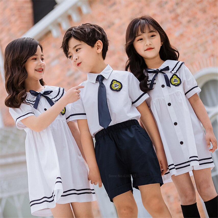 Girls Japanese School Sailor Uniform for Kids Navy Elemntary British Student Class College Outfit Set 100-150CM