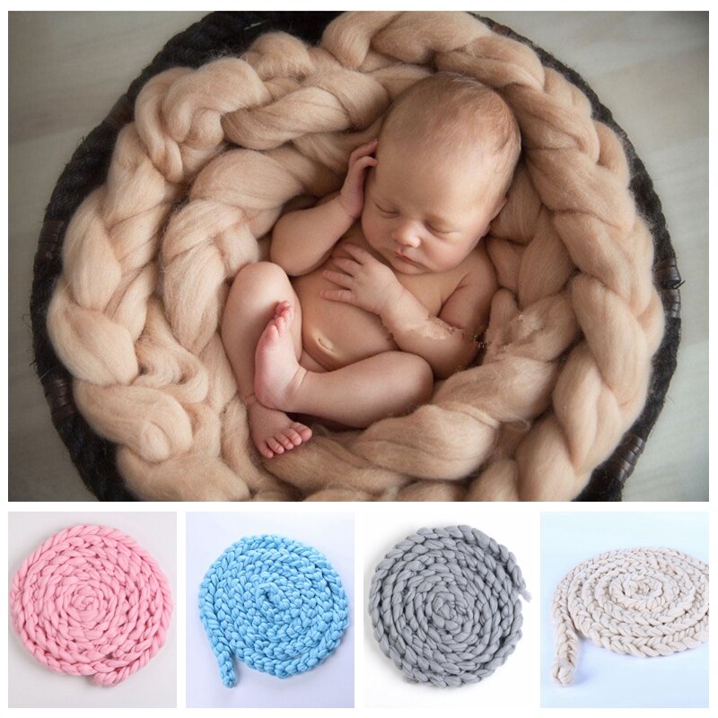 Håndlavet nyfødt baby skyde fotografering foto rekvisitter baggrund uld strikning tykt tæppe hæklet tæppe lny 9201