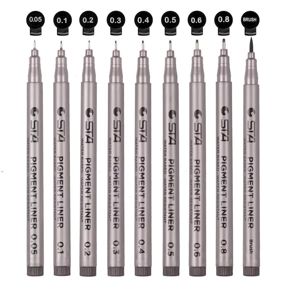 9 Size Black Micro-line Pens for Drafting -Ultra Fine Point Technical Drawing Pen Set, Anti-Bleed Fineliner Pen for Illustration