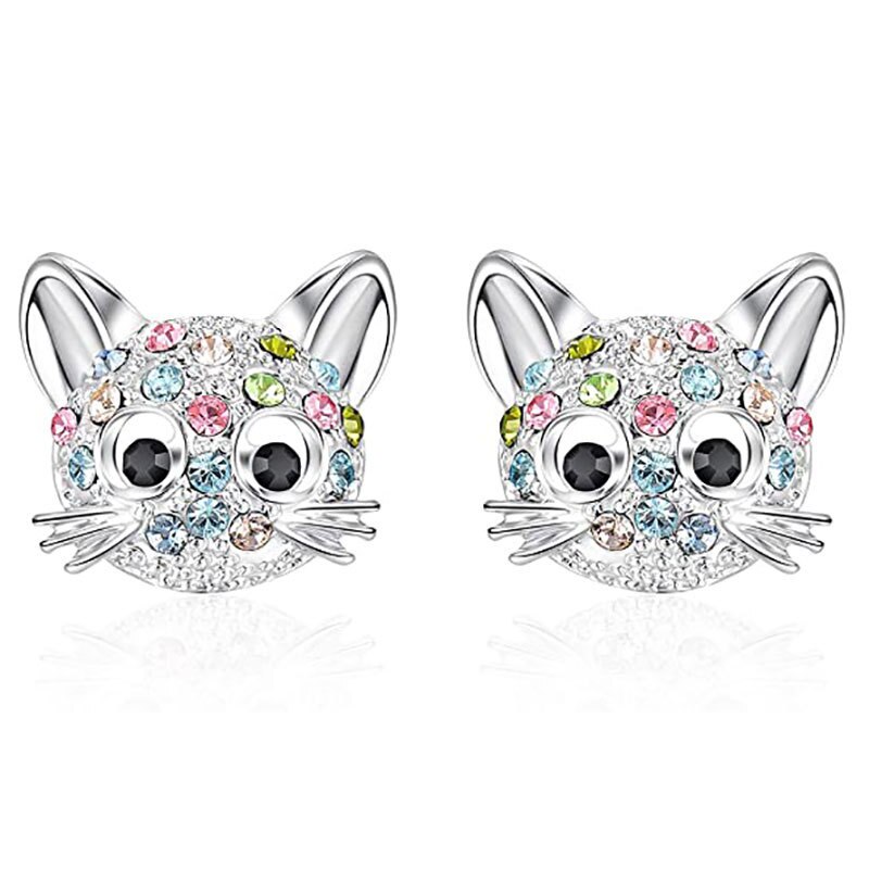 Einhorn Stud Ohrringe 925 Silber Multi-Farbe Strass Kleine Herz Katze Regenbogen Ohrring Für Frauen Hochzeit Modeschmuck: HE012