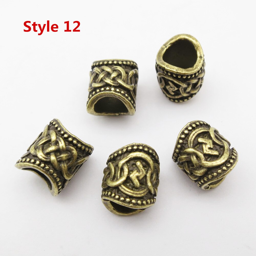 24Pcs/5Pcs Brons Viking Rune Haar Vlecht Dread Dreadlock Baard Kralen Ringen Buizen Voor Mannen Vrouwen Haar accessoires: 5pcs Style 12