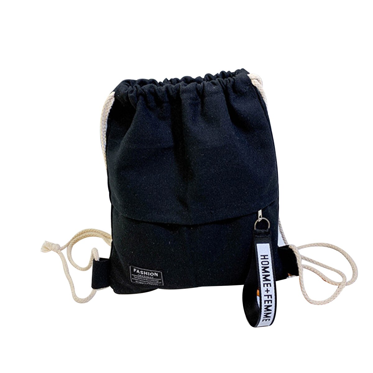 Vrouwen Schoudertassen Koreaanse Stijl Effen Kleur Brief Patroon Trekkoord Portemonnee Verstelbare Band Mode Outdoor Rugzakken: Black