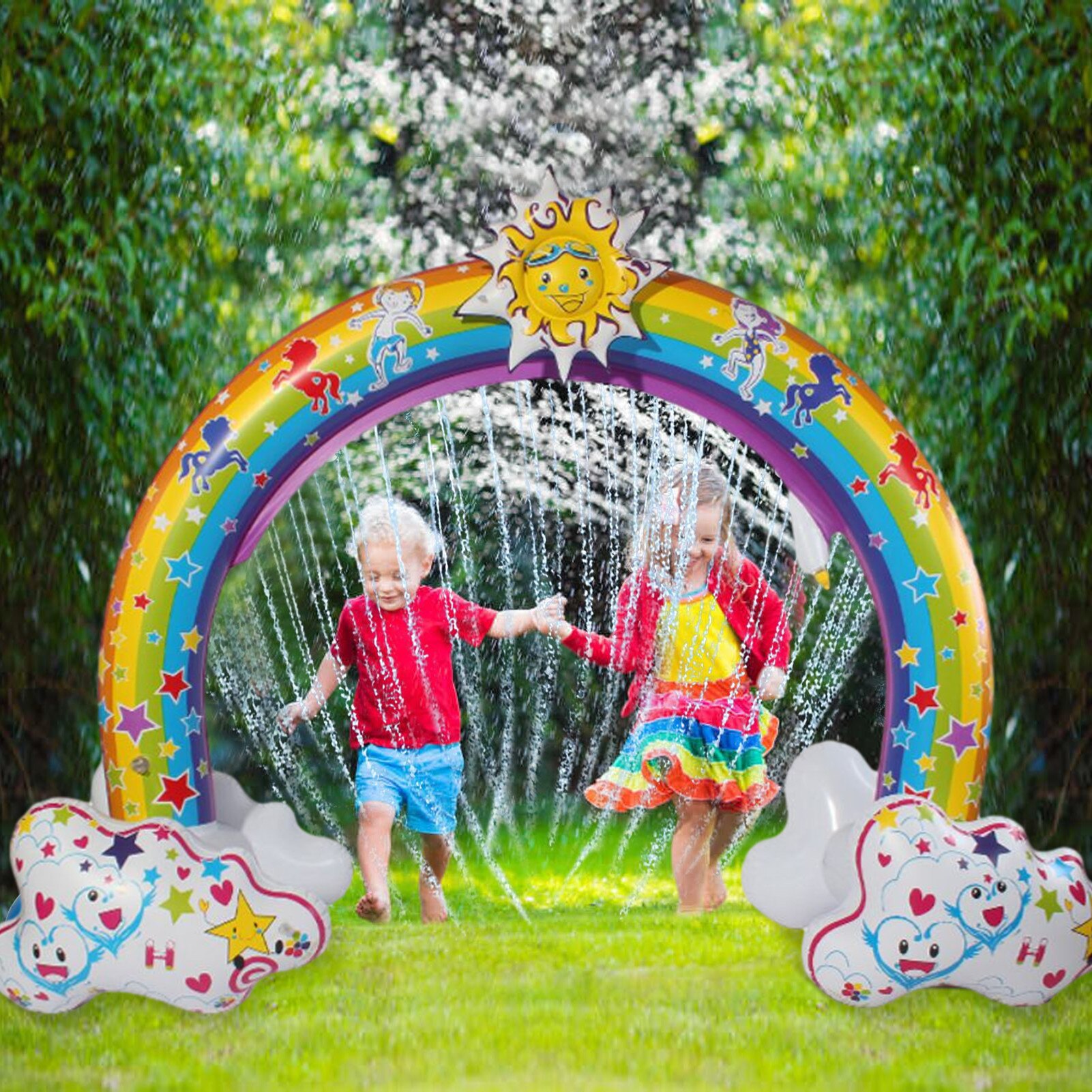 Sommer Regenbogen Sprinkler Große Aufblasbare Bogen Umwelt Sichere PVC Material draussen Sprinkler Spielzeug