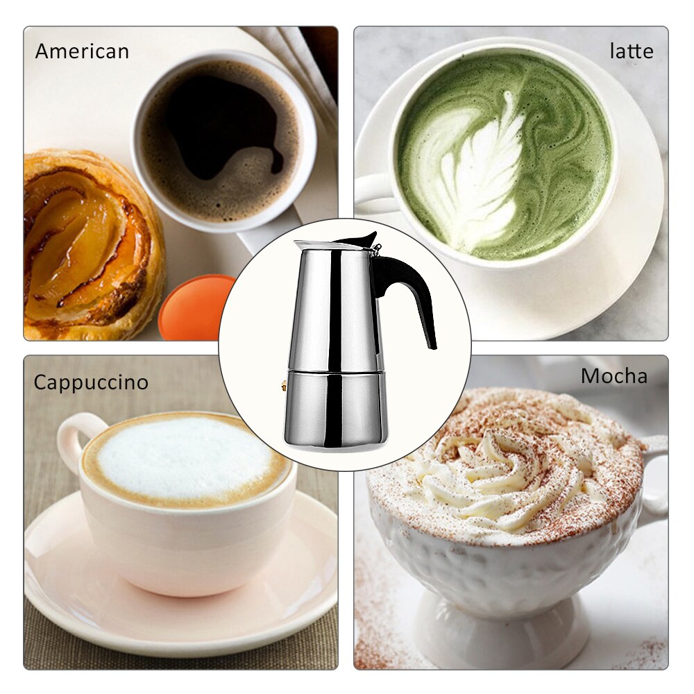 2/4/6 kopjes koffiezetapparaat pot roestvrij staal mocha espresso latte percolator fornuis koffiezetapparaat pot percolator thuis drankgereedschap