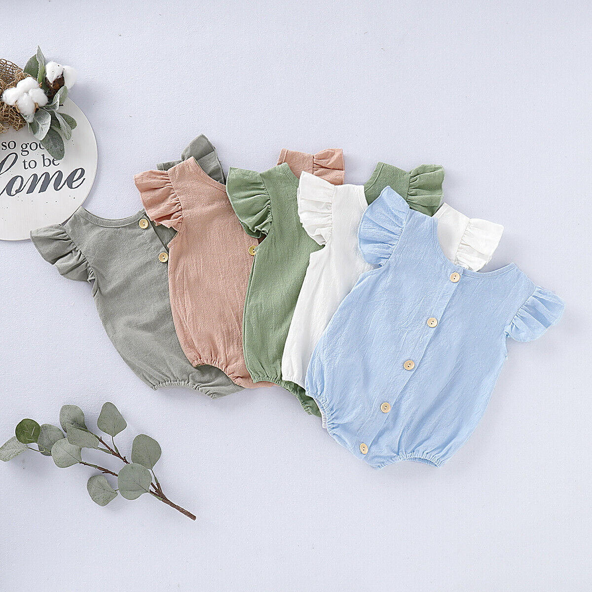 Infants Baby Girls Boys Cute Bodysuits Pure Color Ruffles Short Sleeve Jumpsuit Clothes One Piece 5 Colors