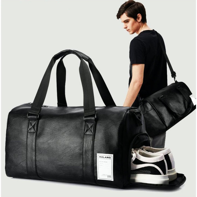 Zwarte sporttas heren leren sporttas dames onafhankelijke schoenenwinkel sport crossbody tas pu reistassen handbagage voor sportschool