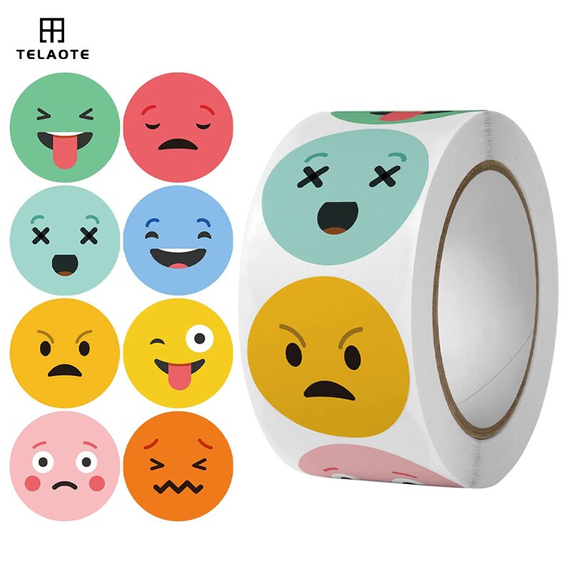 1roll Happy Face Stickers Circle Dots Stick Labels Multi Facial Expression Reward Sticker for Kids Teacher Parents School Class