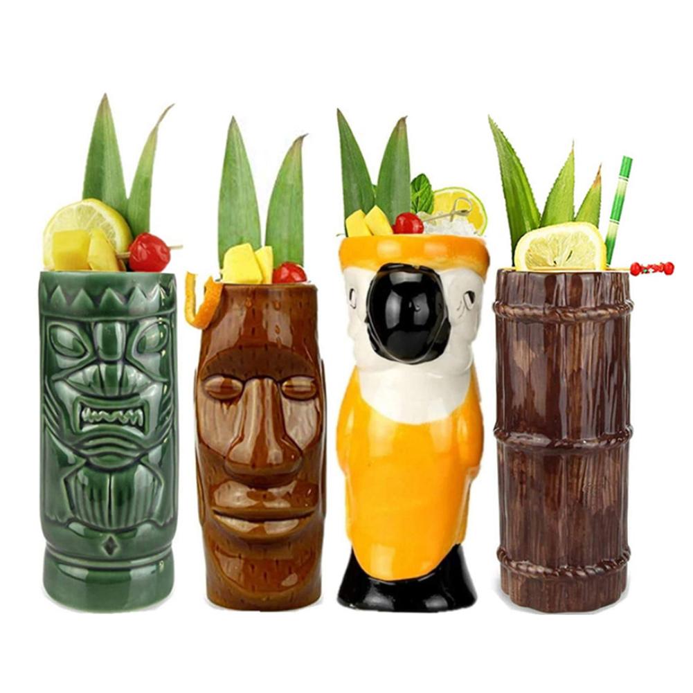 Juego de tazas de cerámica Tiki para cóctel, vasos, vasos, vajilla de hawaiana, vaso exótico bonito