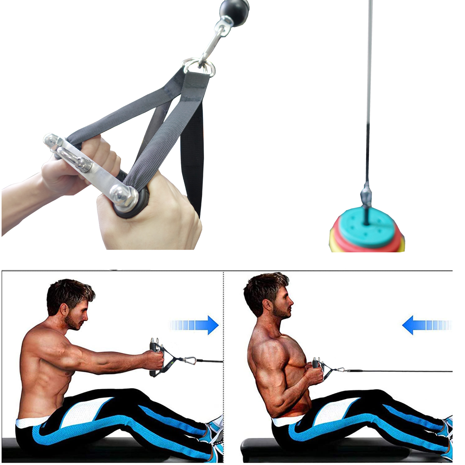 Gym Rowing Double D Handle Lat Push Down V Bar Cable Machines Attachment Multifunction Triceps Strength Workout Exercise Trainer