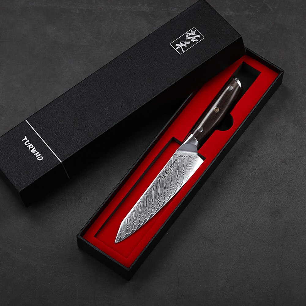 Turwho 5 "Inch Mes 67 Lagen Japanse Damascus Staal Keukenmes Paring Messen Met Rood Sandelhout Handvat