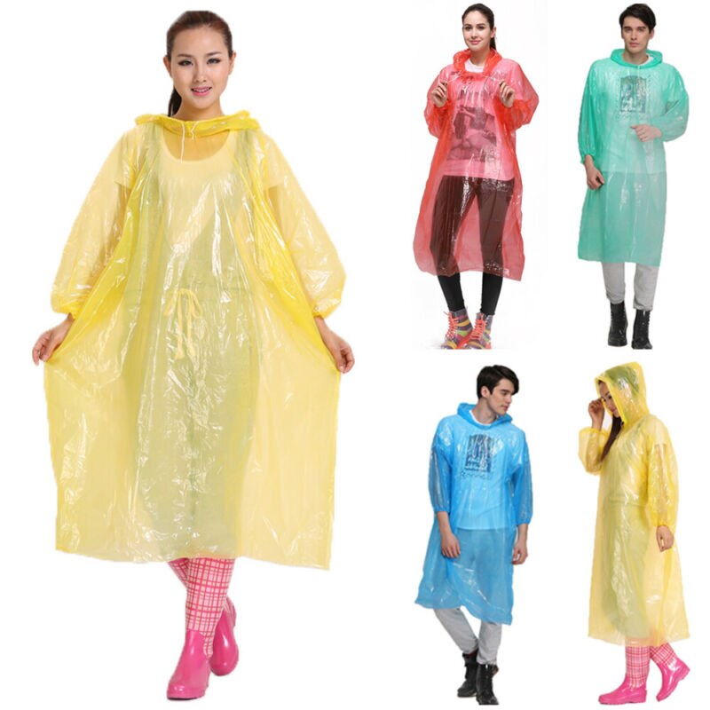 Chubasquero para adultos, impermeable, de plástico, desechable, Poncho para lluvia, capucha para mujer y hombre