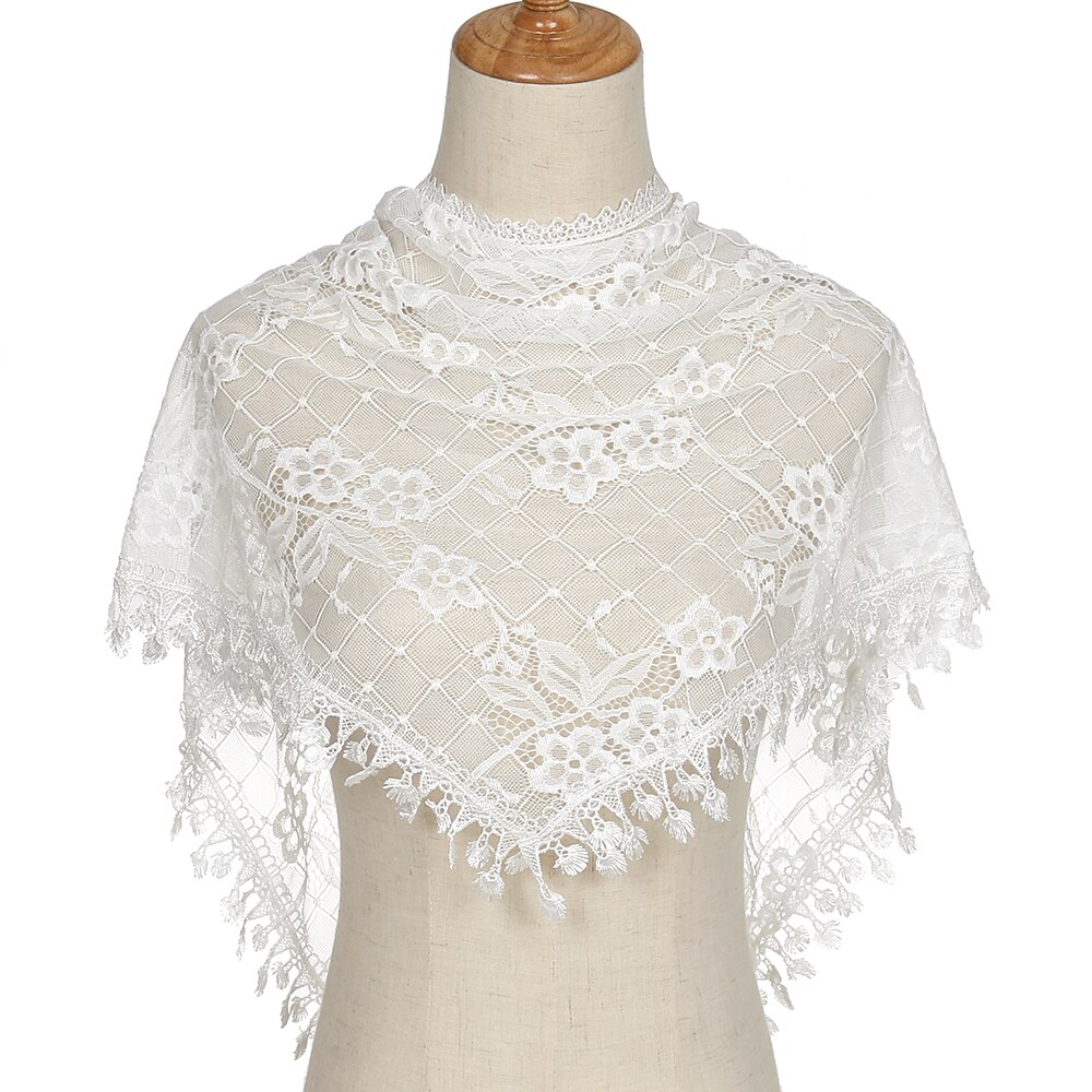 Bufanda de encaje triangular bordada para chal de iglesia Mantilla española velo católico bufanda de iglesia para mujer pañuelo negro blanco: Negro