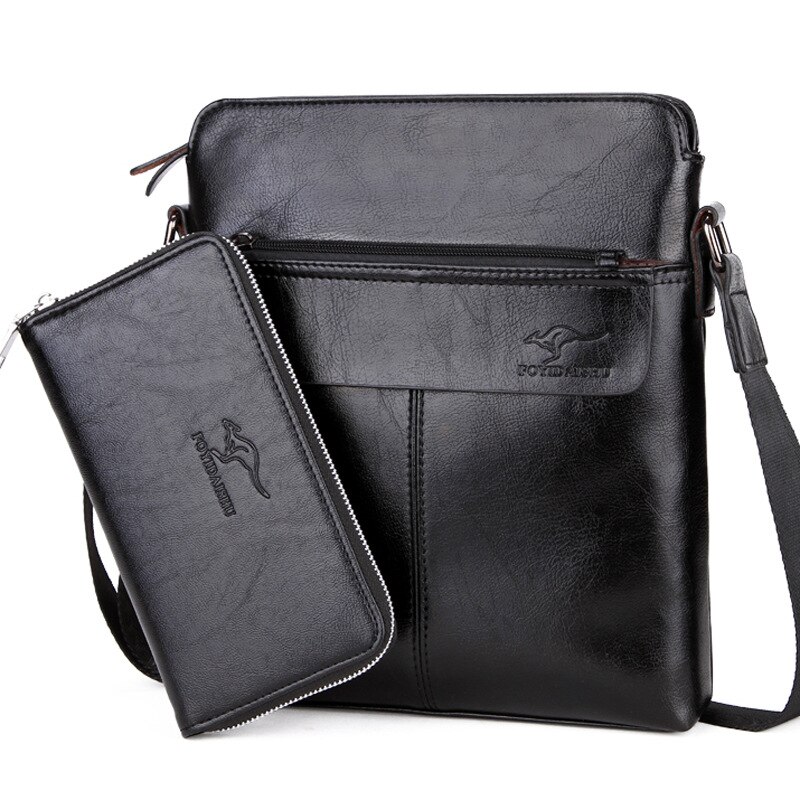 Mænds taske mænds håndtasker forretningstaske lodret pu læder skulder messenger taske til mand med lommebog lomme lsh 735: Sort med tegnebog