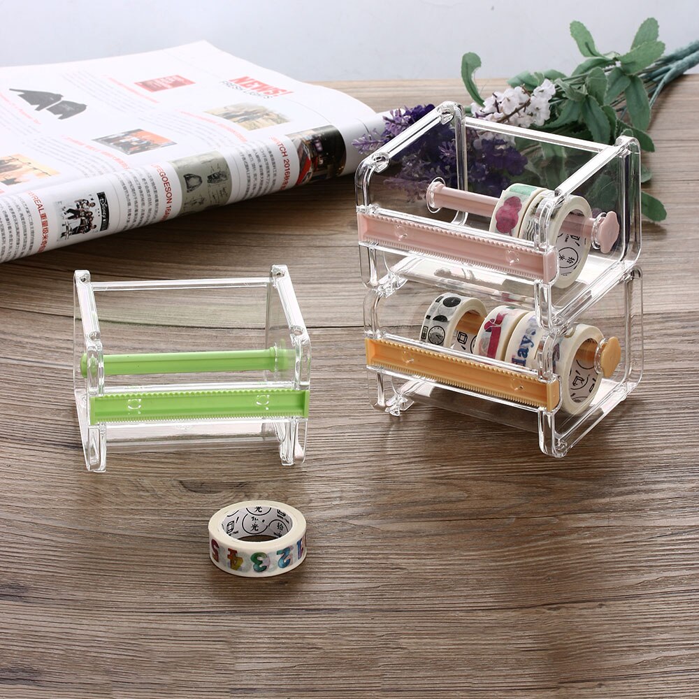 1Pc Transparent Masking Tape Cutter Washi Tape Storage Organizer Cutter Desktop Tape Dispenser Roll Tape Holder Office Supplies