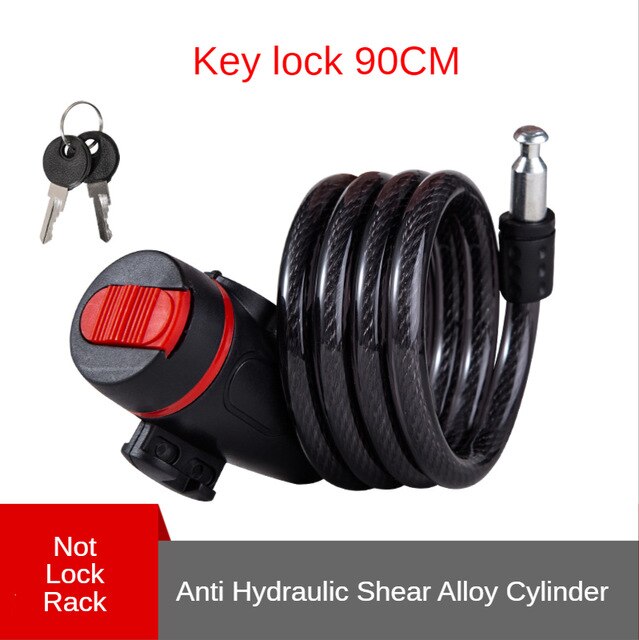Mountain Bike Bicycle Lock Electric Stainless Steel Password Fixed Portable Anti-Theft Steel Wire Chain Lock: Key lock 90cm without rack
