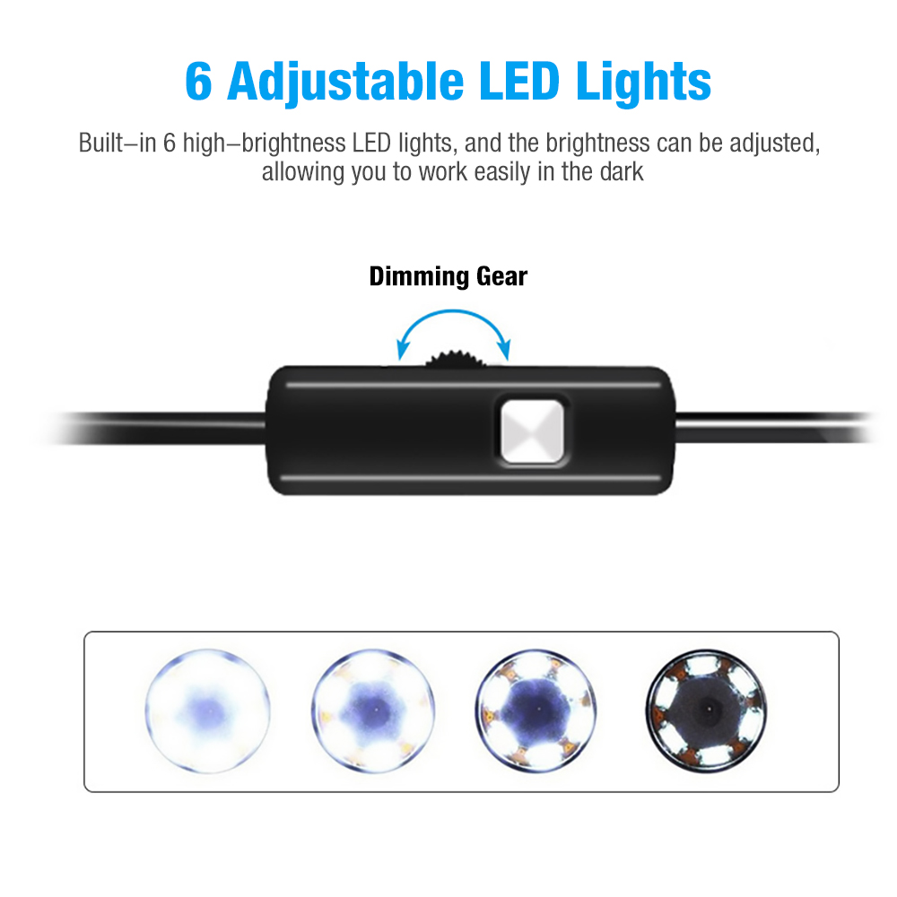 Endoscope IP67 étanche, 6 pièces, lumière LED réglable, USB Type C, caméra pour téléphone Android, 1m 2m 3.5m 5m 10m 7mm