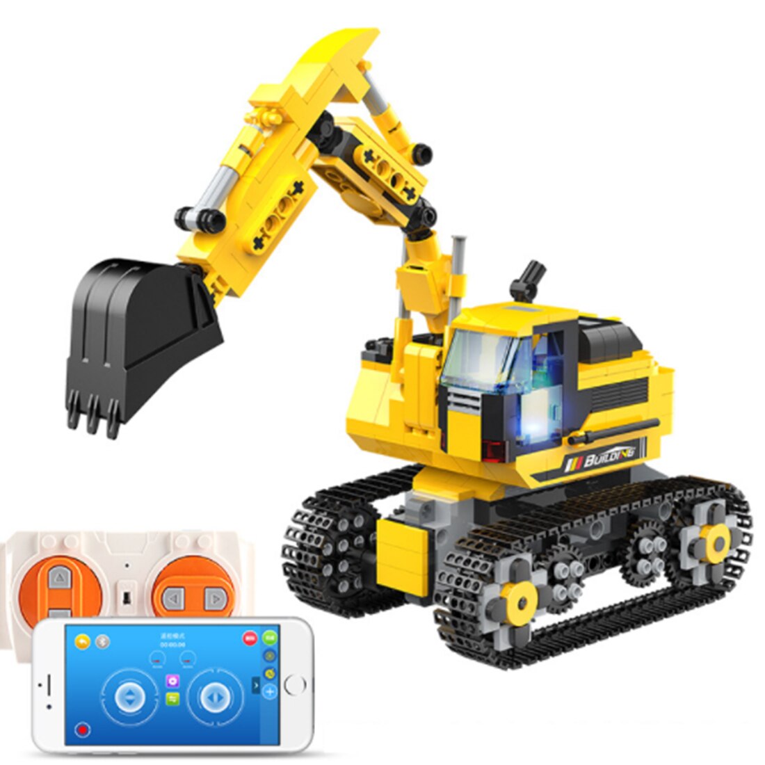 736Pcs Phone RC Self Programmable Toy Engineering Vehicle Mecanum Wheel Excavator Budilding Block Kit